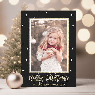 Black and Gold Merry Christmas Photo Holiday Card