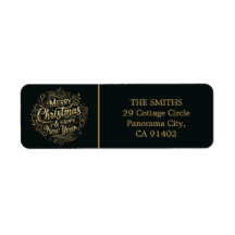 Black and Gold Merry Christmas Return Address 