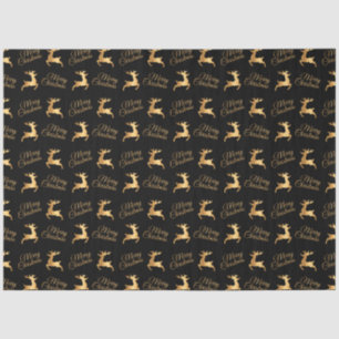 Black and Gold Merry Christmas Word Art Tissue Paper