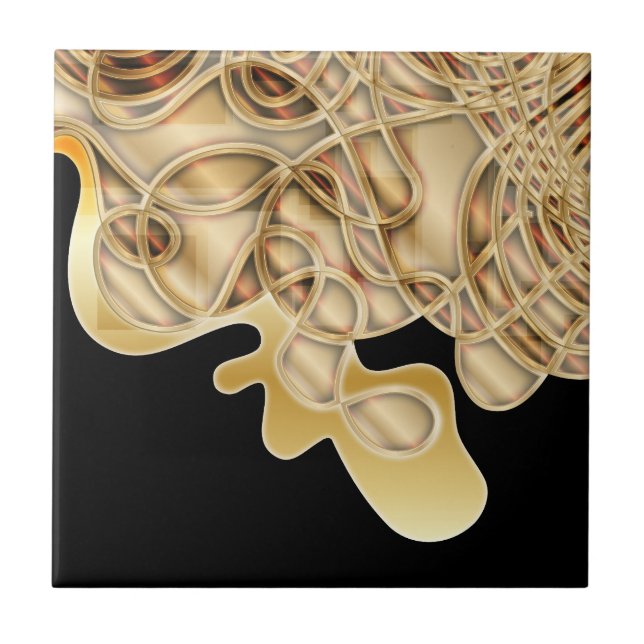 Black and Gold Metallic Luxurious Glam Abstract Ceramic Tile (Front)