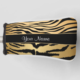 Black and Gold Metallic Tiger Stripes Pattern Golf Head Cover