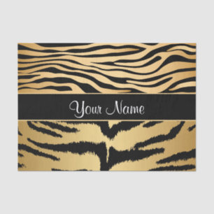 Black and Gold Metallic Tiger Stripes Pattern Tissue Paper