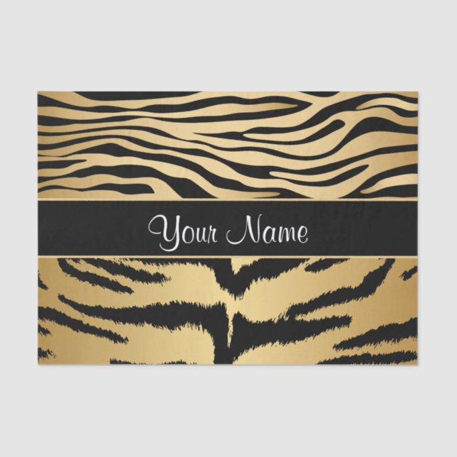 Black and Gold Metallic Tiger Stripes Pattern Tissue Paper (Front)