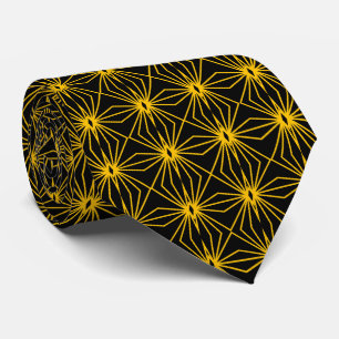 Black And Gold Mid Century Line Drawing Pattern Tie