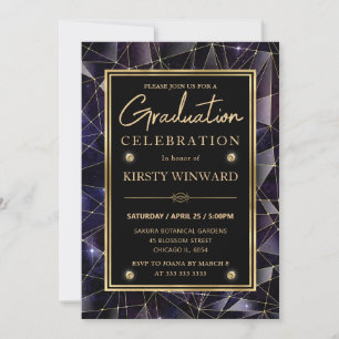 Black and Gold Midnight Crystal Galaxy Graduation Invitation