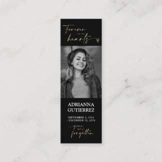 Black and Gold Minimal Script Photo Memorial Poem Mini Business Card