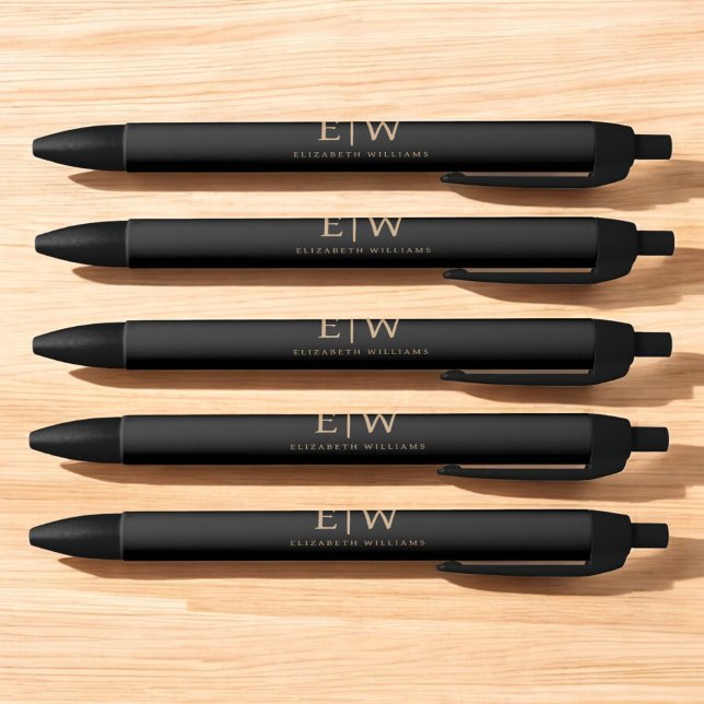 Black and Gold Minimalist Modern Monogram Black Ink Pen (Creator Uploaded)