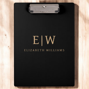 Black and Gold Minimalist Modern Monogram Clipboard