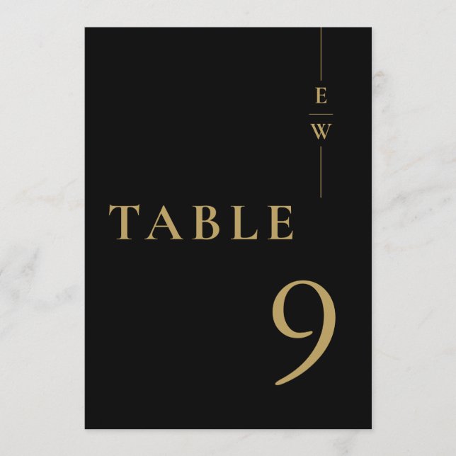 Black And Gold Minimalist Monogram Table Number (Front)