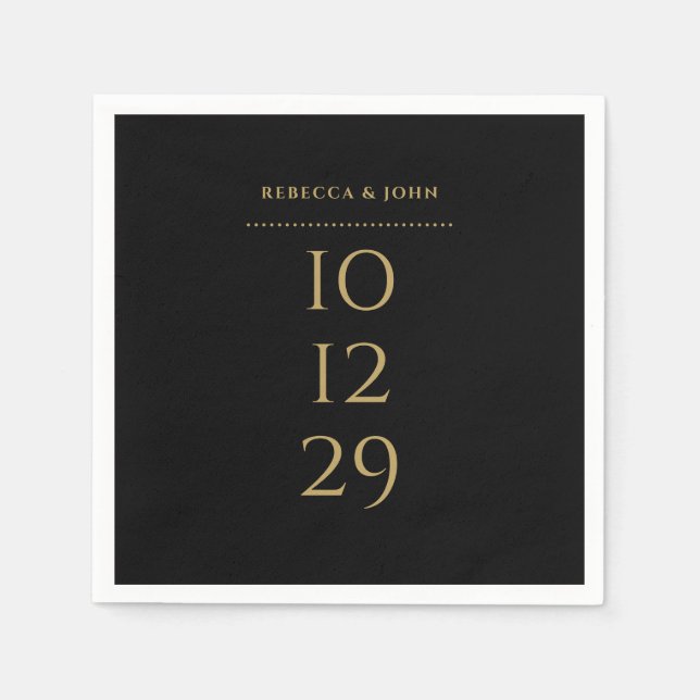 Black And Gold Minimalist Special Date Wedding Napkin (Front)