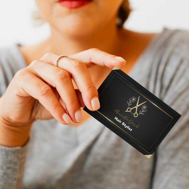 Black and Gold Minimalist Stylist Hair Salon Business Card (Creator Uploaded)