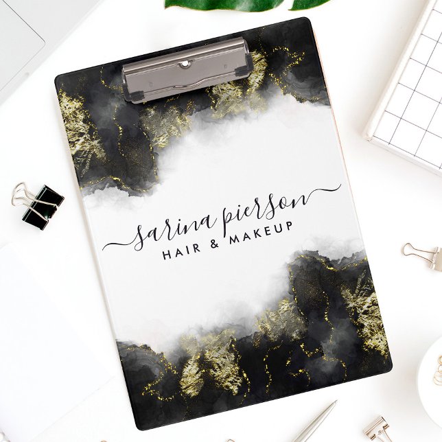 Black And Gold Modern Art Liquid Watercolor Ink Clipboard (Creator Uploaded)