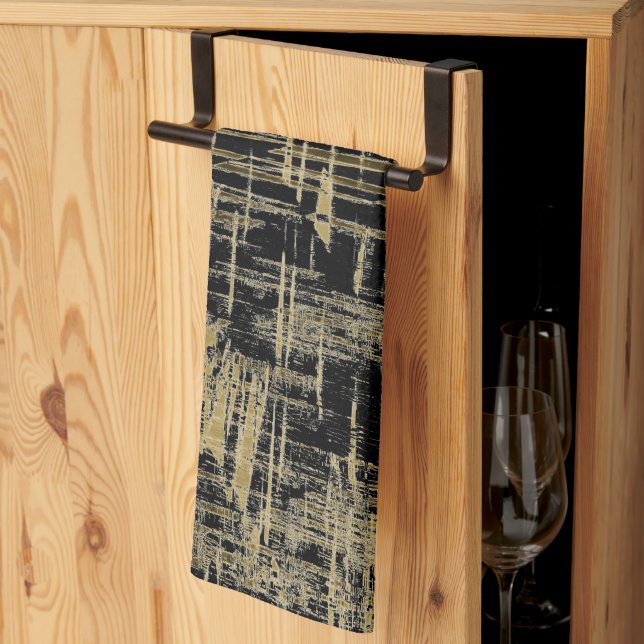 Black and Gold Modern Art Tea Towel (Thirds Fold)
