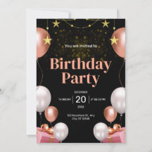 Black And Gold Modern Birthday Party Invitation