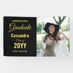 Black and Gold Modern Classic Photo Graduation Banner