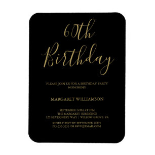 Black and Gold Modern Elegance Photo 60th Birthday Magnet