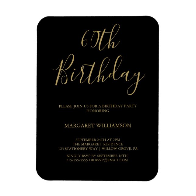 Black and Gold Modern Elegance Photo 60th Birthday Magnet (Vertical)