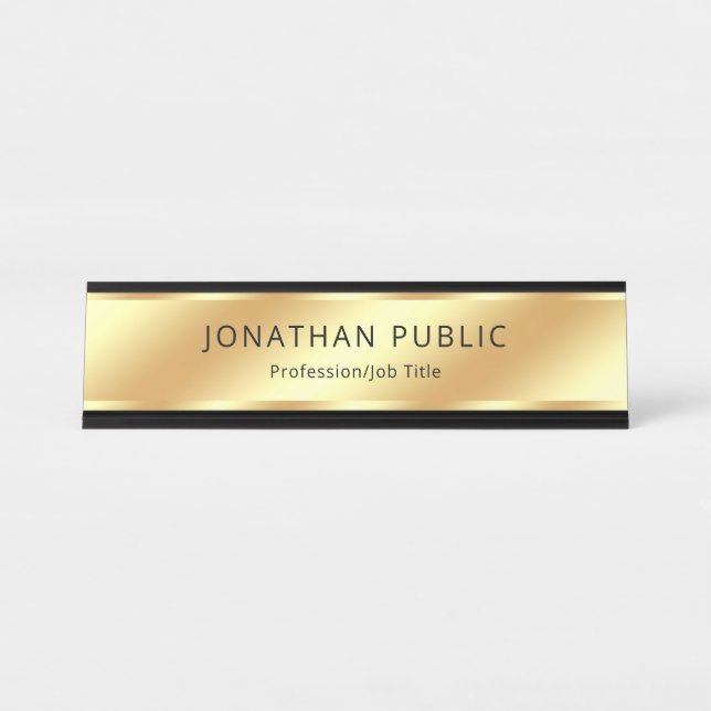 Black And Gold Modern Elegant Template Luxury Desk Name Plate (Front)