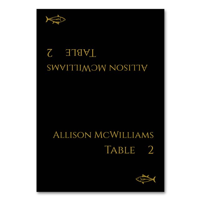 Black and Gold-Modern-Fish Icon- Table Number (Front)