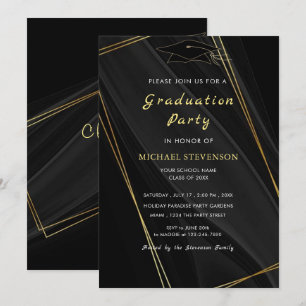 Black and Gold Modern Frame Graduation Invitation