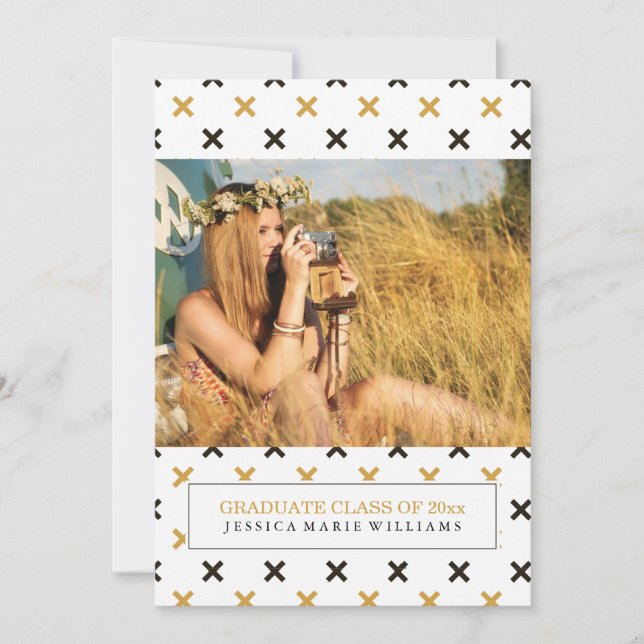 Black and Gold Modern Graduation Invitations (Front)