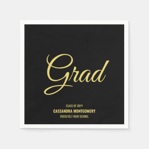 Black and Gold Modern Graduation Party Napkin
