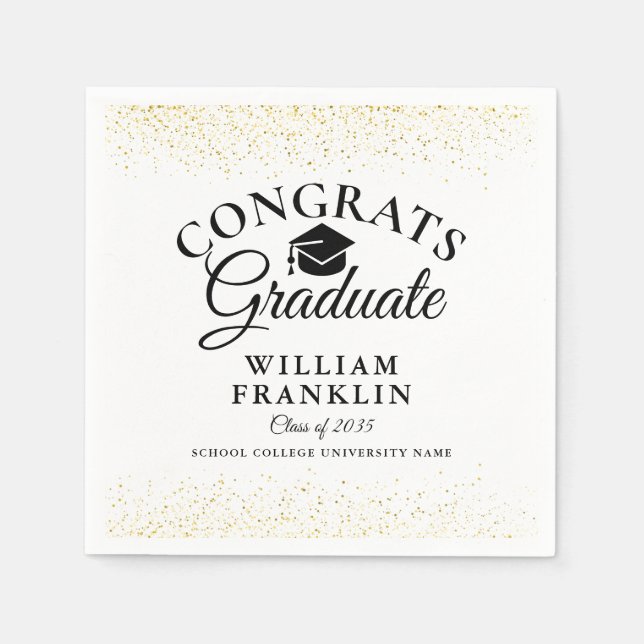 Black And Gold Modern Graduation Party Napkin (Front)