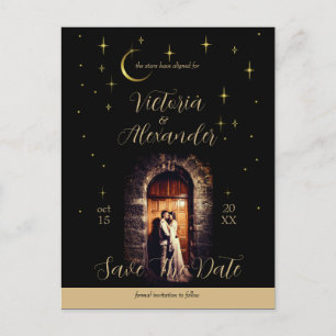 Black and Gold Modern Minimal Celestial Arch Announcement Postcard