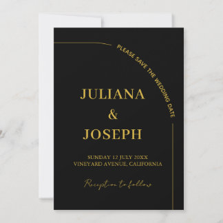 Black and Gold Modern Minimalist Wedding  Invitation