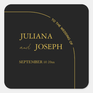 Black and Gold Modern Minimalist Wedding  Square Sticker