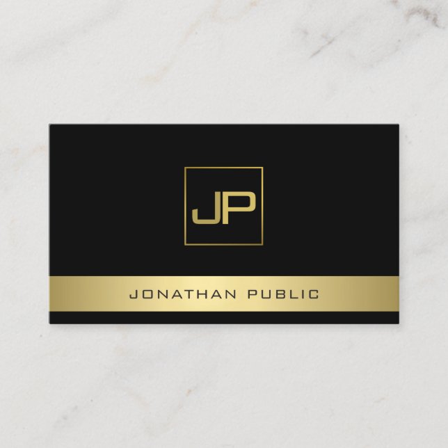 Black And Gold Modern Monogram Elegant Template Business Card (Front)