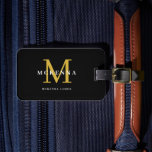 Black and Gold Modern Monogram Monogrammed Elegant Luggage Tag<br><div class="desc">Modern black and gold luggage tag featuring personalised monogram,  name and return address on the back.</div>