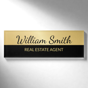 Black and Gold Modern Professional Personalised Name Tag