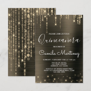Black and Gold Modern Quinceanera Party Invitation