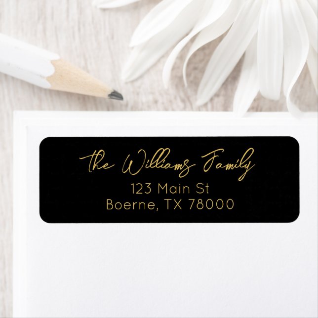 Black and Gold Modern Script  Address Return Address Label (Insitu)