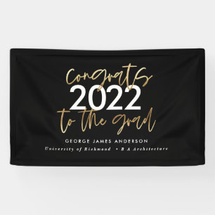 Black and gold modern script stylish graduation ta banner