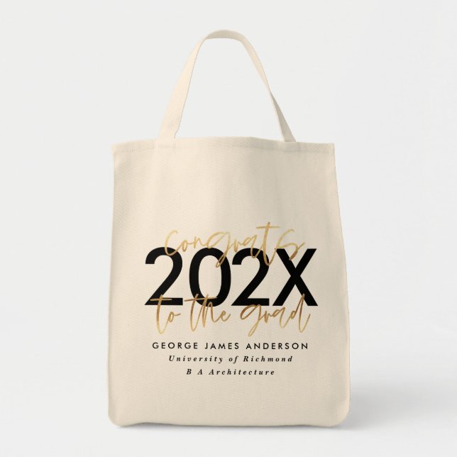 Black and gold modern script stylish graduation to tote bag (Front)