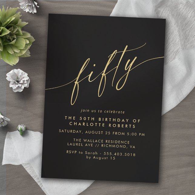 Black and Gold | Modern Sleek Glam 50th Birthday Invitation (Creator Uploaded)