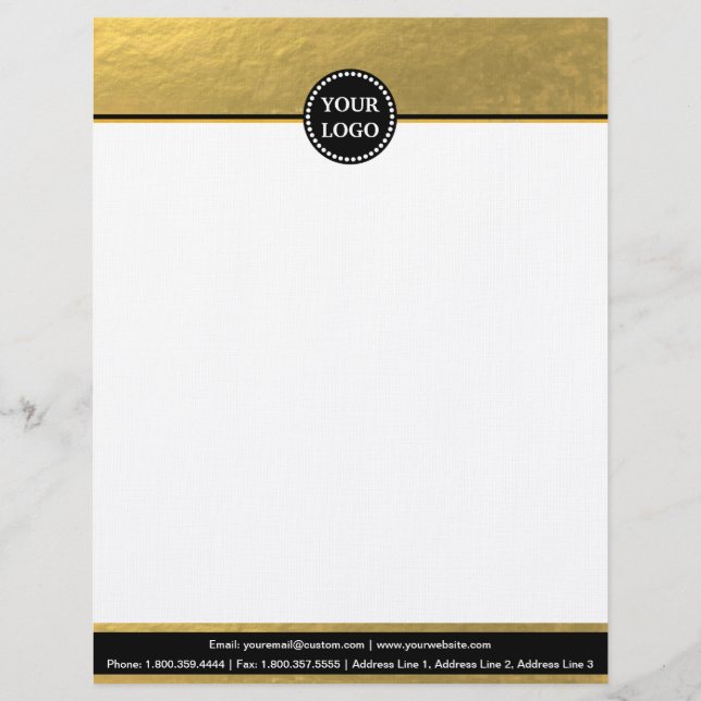 Black and Gold Modern Stationary Custom Monogram L Custom Letterhead (Front)