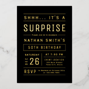 Black and Gold Modern Typography Surprise Birthday