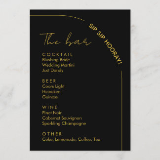 Black and Gold Modern Wedding Drinks Bar Menu