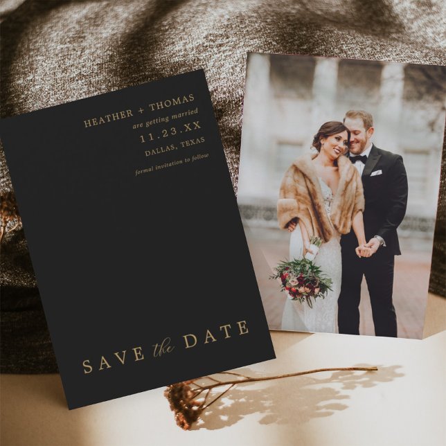 Black and Gold Modern Wedding Photo Save The Dates Invitation (Creator Uploaded)