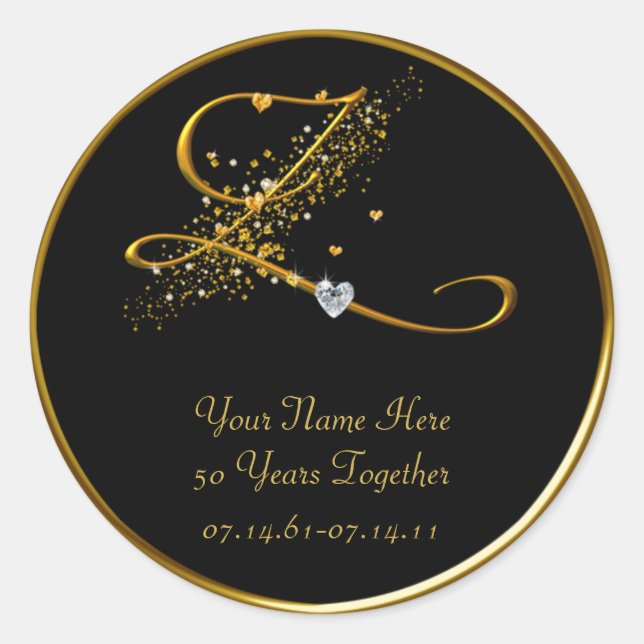 Black and Gold Monogram 50th Anniversary Sticker (Front)