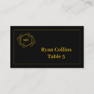 Black and Gold Monogram Crest Place Cards