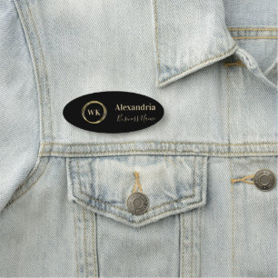 Black and Gold Monogram Custom Employee Name Tag