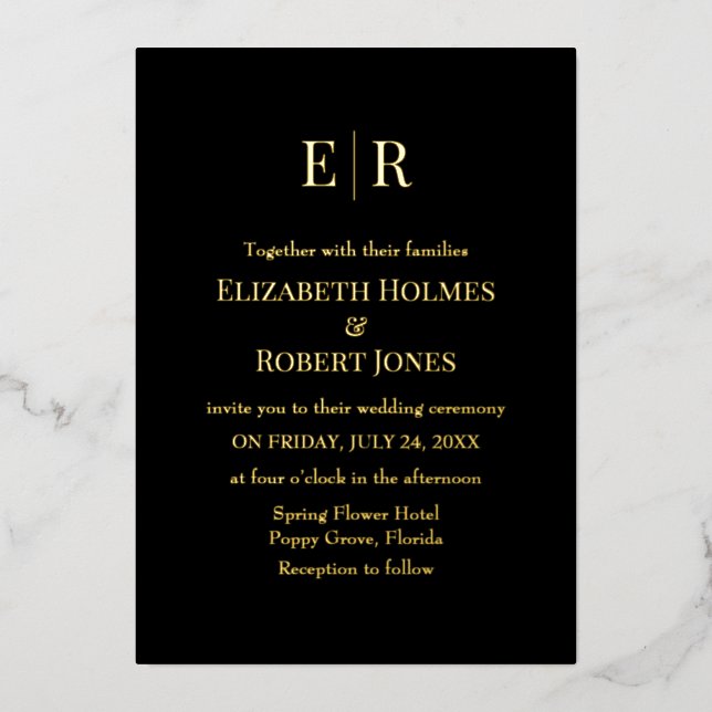 Black and Gold Monogram Custom Photo Wedding  (Front)