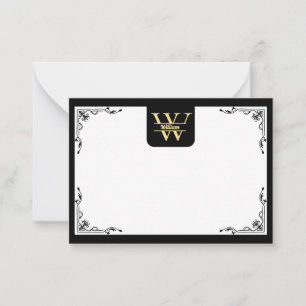 Black and Gold Monogram   Elegant Initial Script  Card