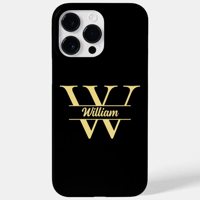  Black and Gold Monogram | Elegant Initial Script  Case-Mate iPhone Case (Back)