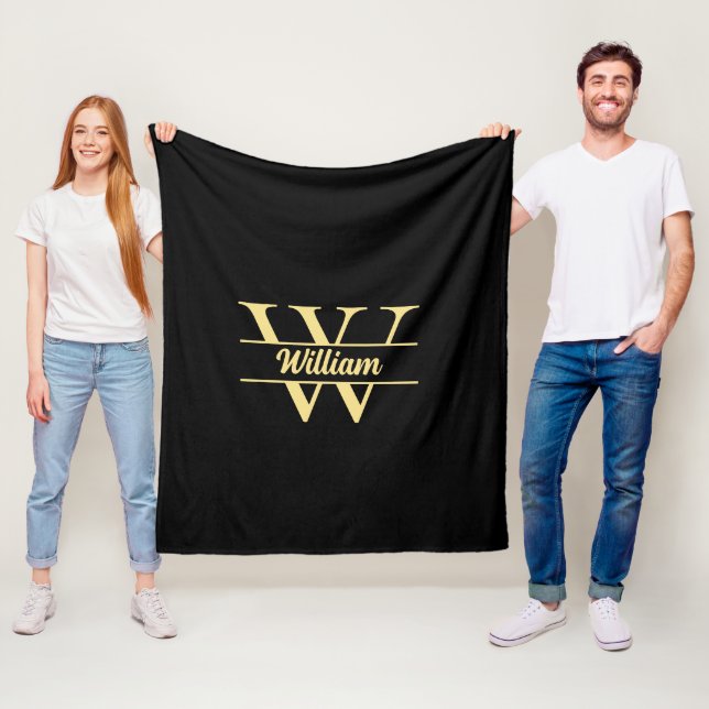 Black and Gold Monogram | Elegant Initial Script  Fleece Blanket (In Situ)
