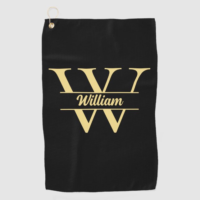 Black and Gold Monogram | Elegant Initial Script  Golf Towel (Front)